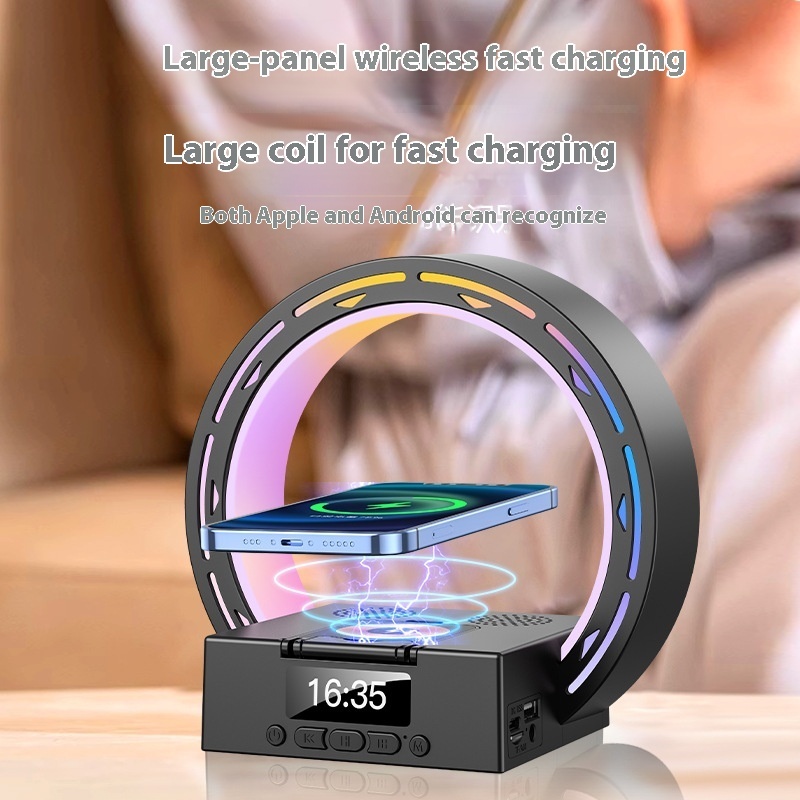 4 In 1 Wireless Bluetooth-compatible Speaker Charging Pad Bedside Lamp With Alarm Clock Wake-Up Light For Bedroom Support USB Drive TF Card - Image 21