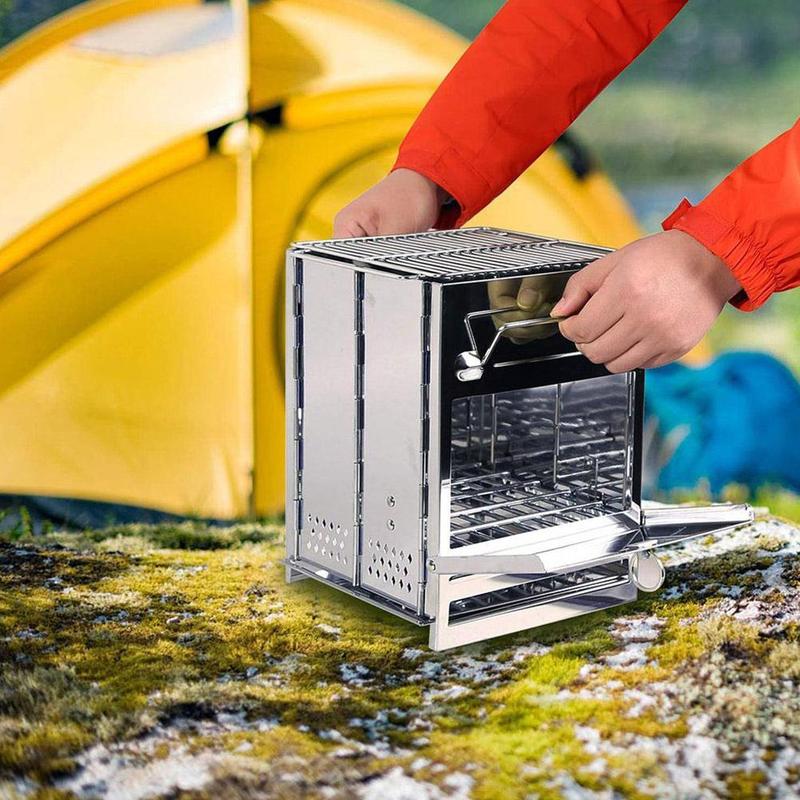 Mini Outdoor Firewood Stove Camping Cooking Picnic Grill Folding Stove Square Wood Steel Travel Charcoal - Image 8