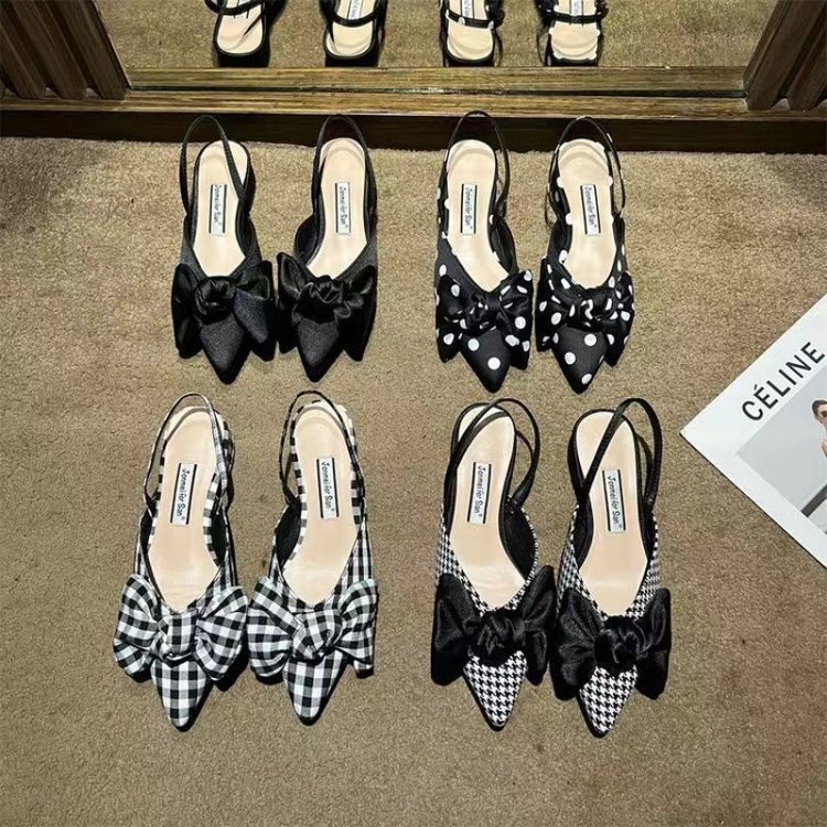 French-style Pointed-toe Bow-embellished Closed-toe Sandals For Women - Image 9