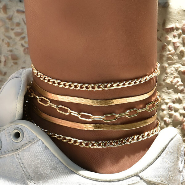 Europe And America Cross Border New Anklet Women's Fashion Multi-layer Metal Chain Anklet Set Combination Anklet - Image 5