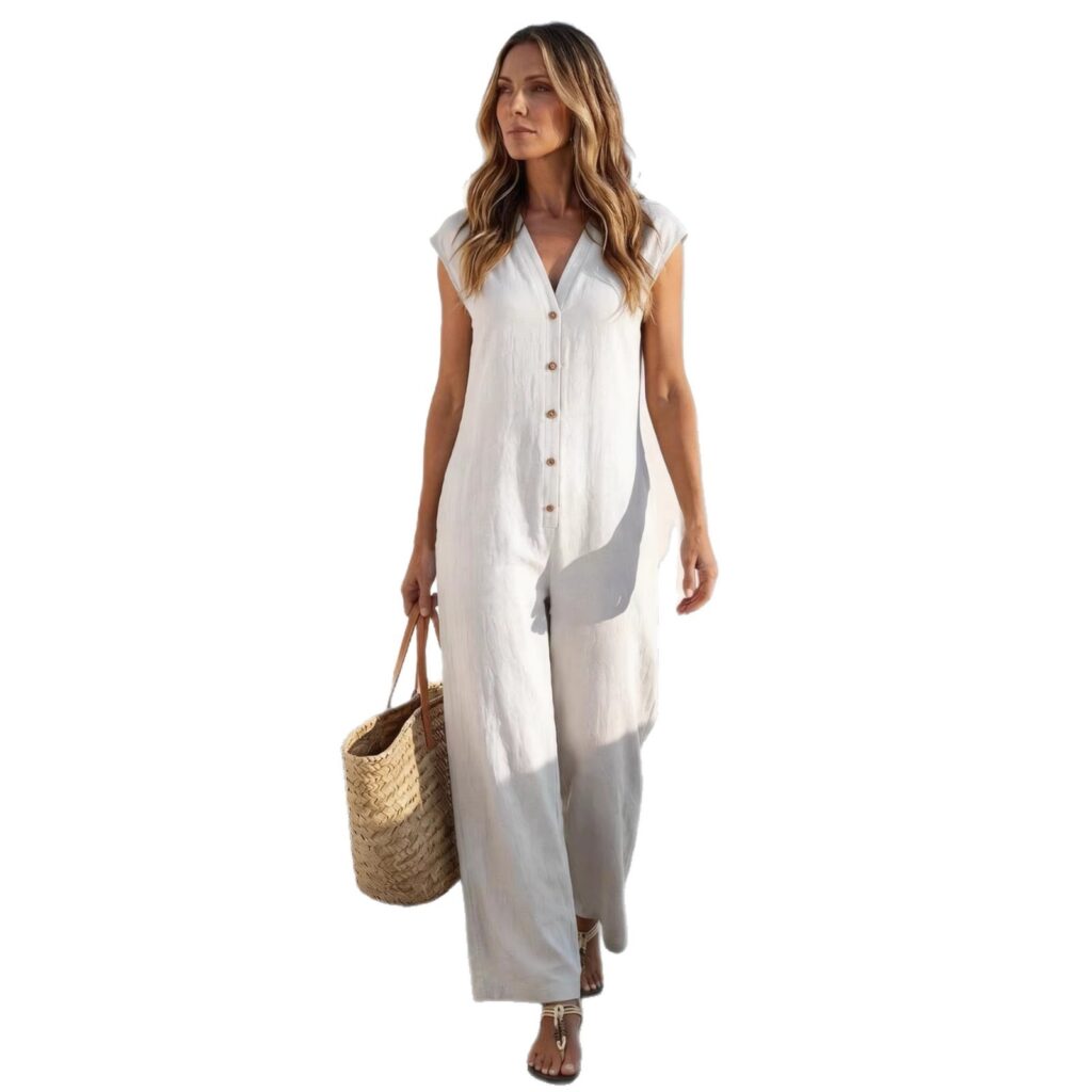 V-neck Sleeveless Casual Jumpsuit For Women