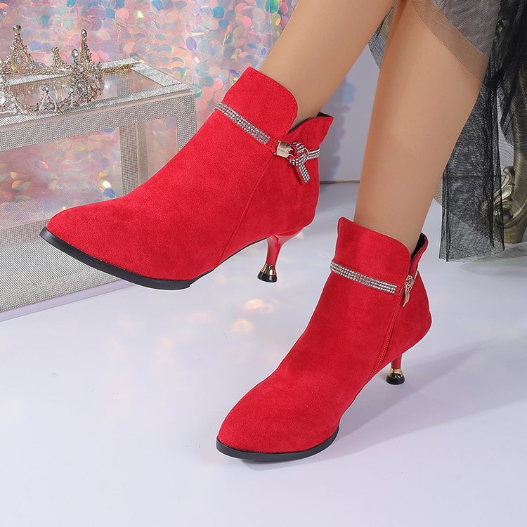 Fleece-lined Womens Shoes, Pointed-toe Stiletto Booties Short Shaft - Image 1