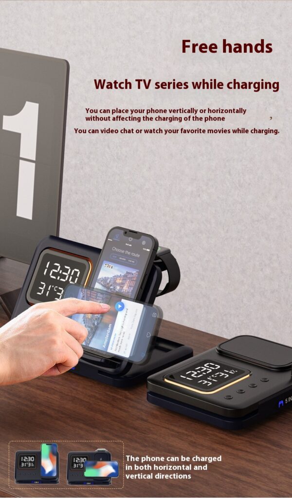 15W Wireless Chargers Stand 5 In1 LED Digital Alarm Clock Fast Charging Dock Station - Image 19