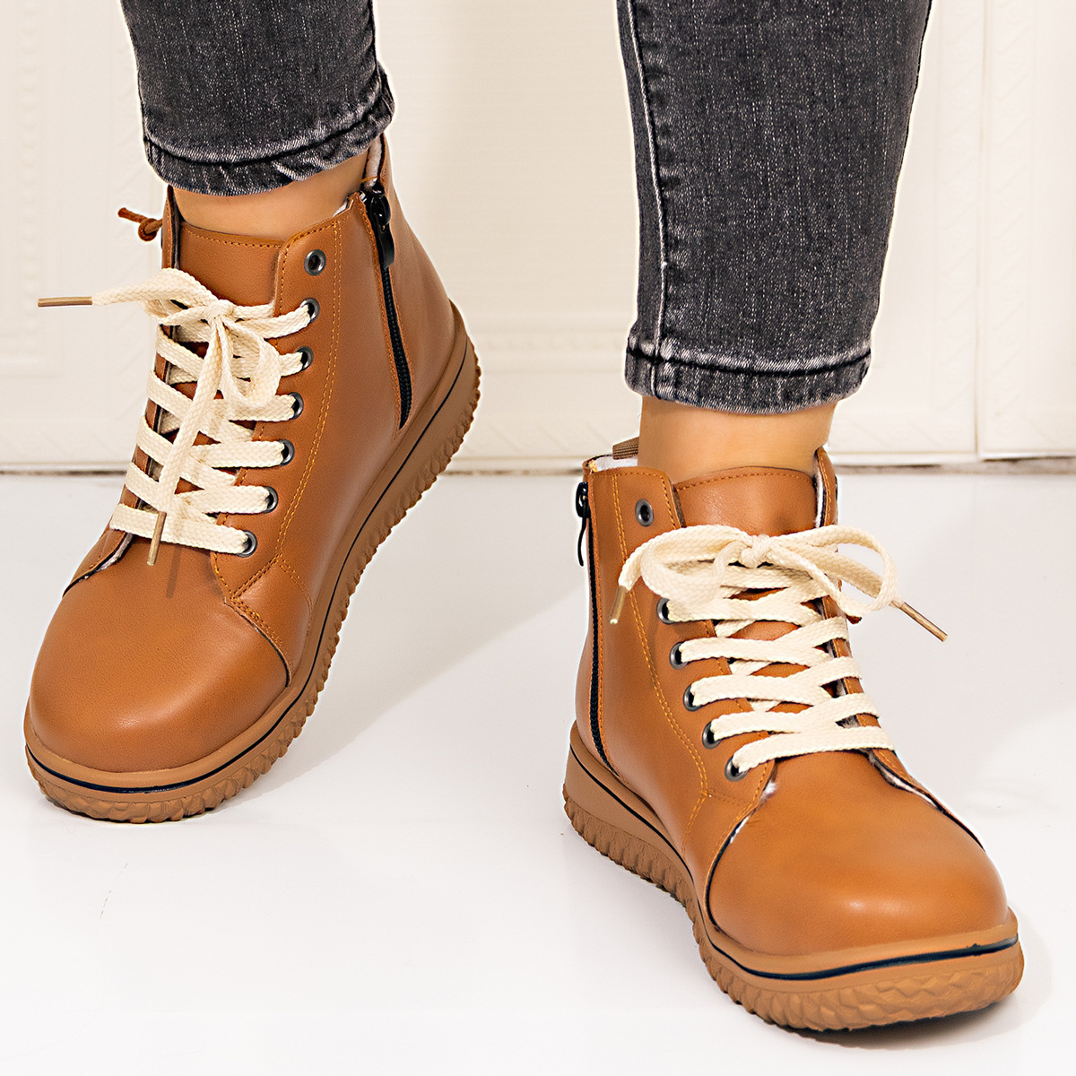 PU Casual Shoes With Front Laces, Winter Cotton Boots - Image 27