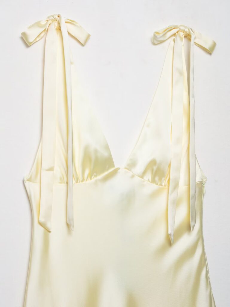 Womens Bow-Decorated Satin-Feel Dress