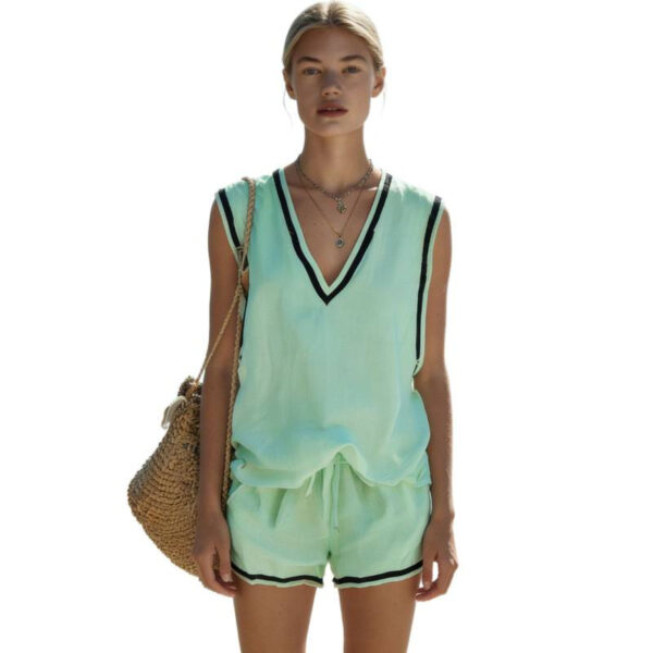 Women's V-neck Vest And Shorts Two-Piece Set - Image 6