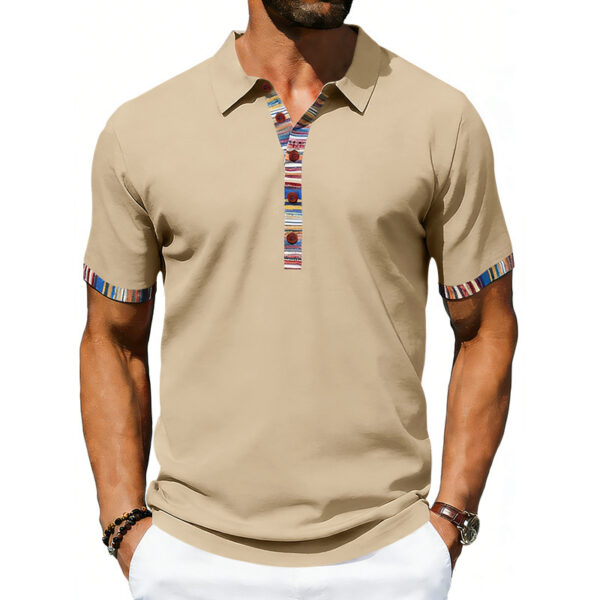 Men's Casual Lapel Contrast-color Polo Shirt Short-sleeve Polo Tee - Image 48