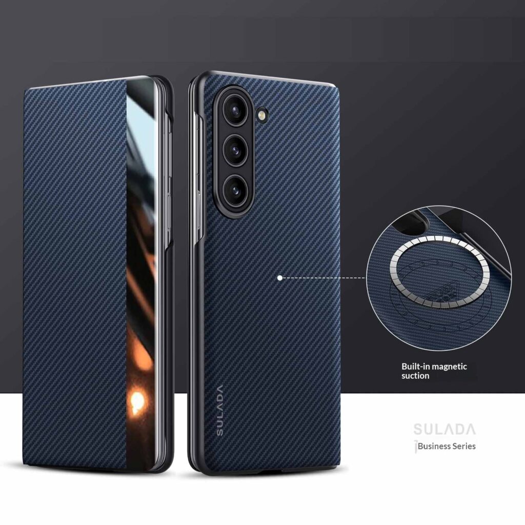 Carbon-fiber Leather Flip Case With Magnetic Card Slots For Phones