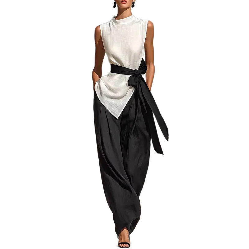 Womens Lace-Up Sleeveless Top And Wide-Leg Pants Two-Piece Set - Image 5