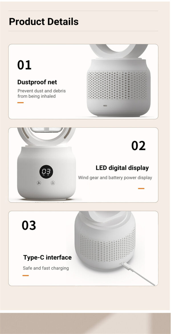 Summer Water Cooled Spray Mist Electric Fan USB Rechargeable Portable Wireless Air Humidifier Bladeless Ventilator Table Fan - Image 12