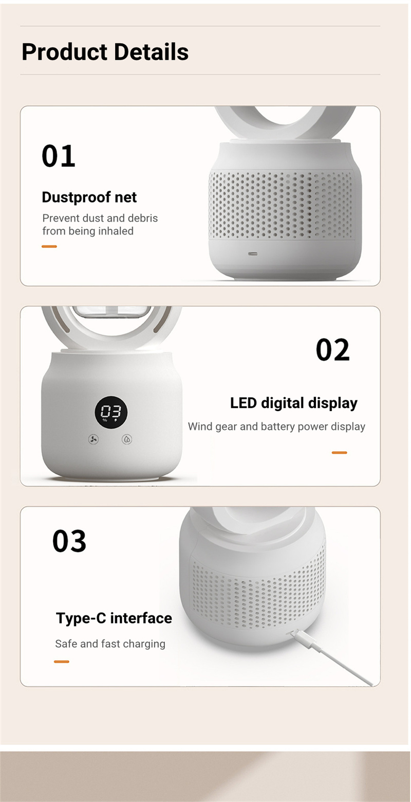 Summer Water Cooled Spray Mist Electric Fan USB Rechargeable Portable Wireless Air Humidifier Bladeless Ventilator Table Fan - Image 12