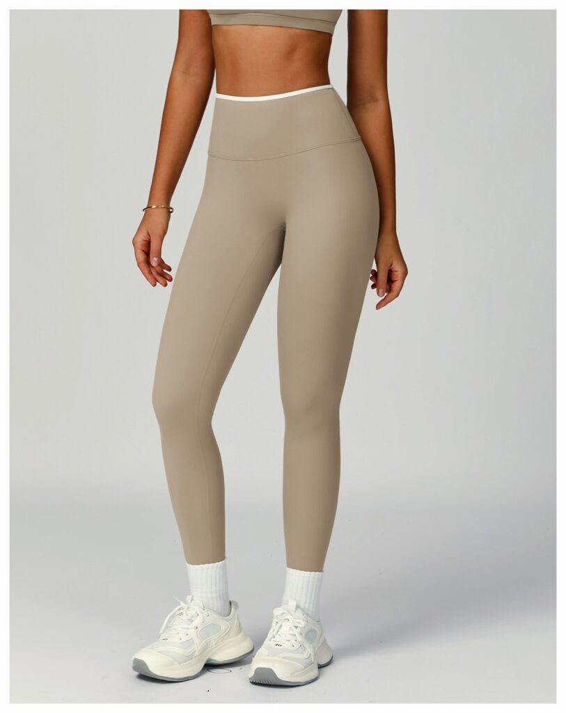 Nude-Feel Yoga Pants High-Waist Contrasting Color Quick-Dry Trousers