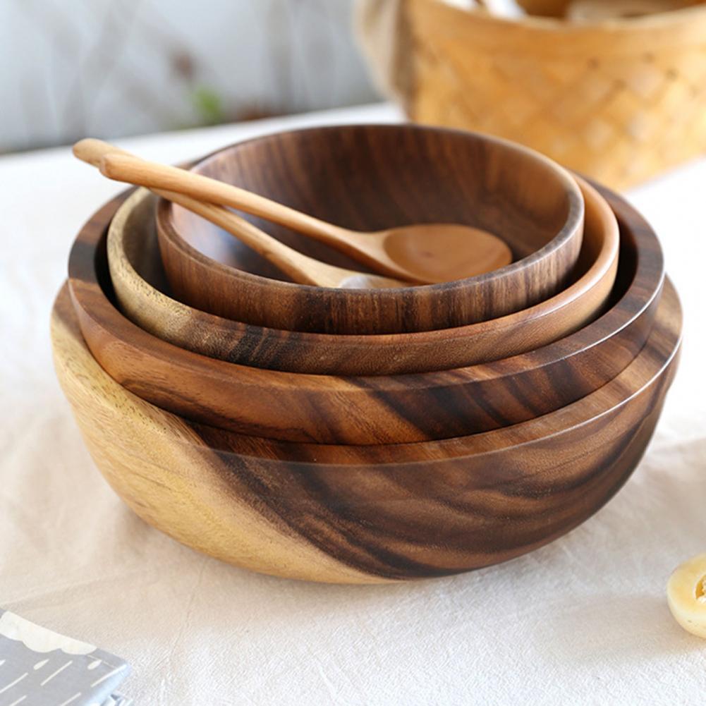 Kitchen Natural Wooden Bowl Household Fruit Bowl Salad Bowl For Home Restaurant Food Container Wooden Utensils Note The Size Hot - Image 1
