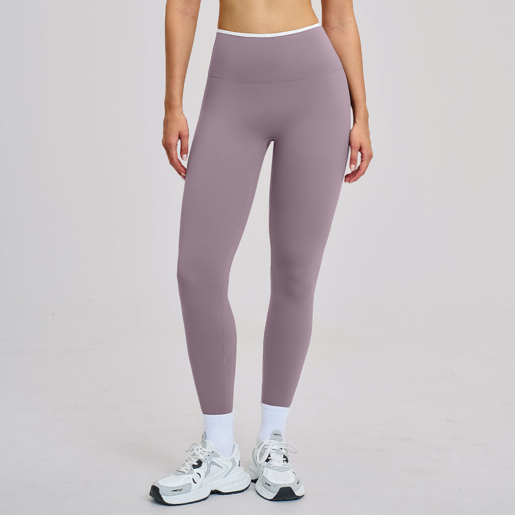 Nude-Feel Yoga Pants High-Waist Contrasting Color Quick-Dry Trousers