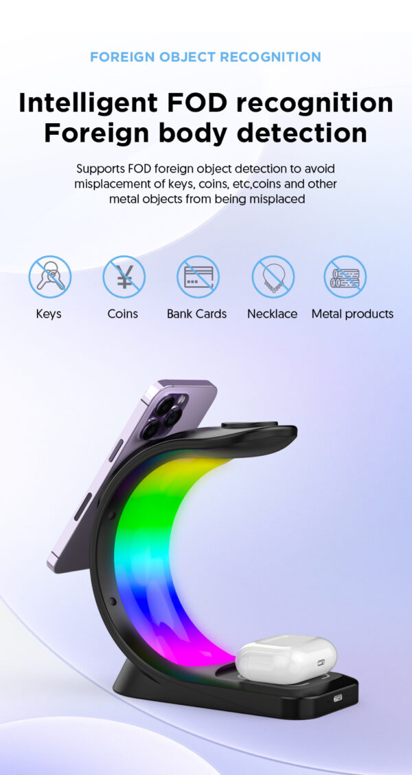 4 In 1 Magnetic Wireless Charger Fast Charging For Smart Phone Atmosphere Light Charging Station For Airpods Pro I-phone Watch - Image 23