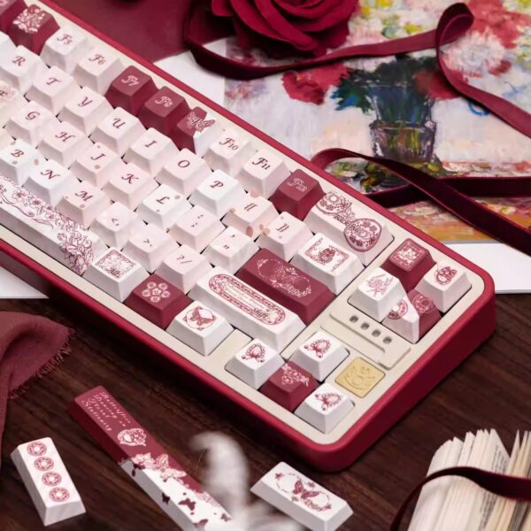 Butterfly Flower Note Original PBT Five-sided Dye-sublimation Mechanical Keyboard Keycaps - Image 4
