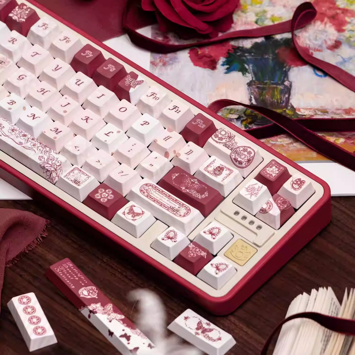 Butterfly Flower Note Original PBT Five-sided Dye-sublimation Mechanical Keyboard Keycaps - Image 4