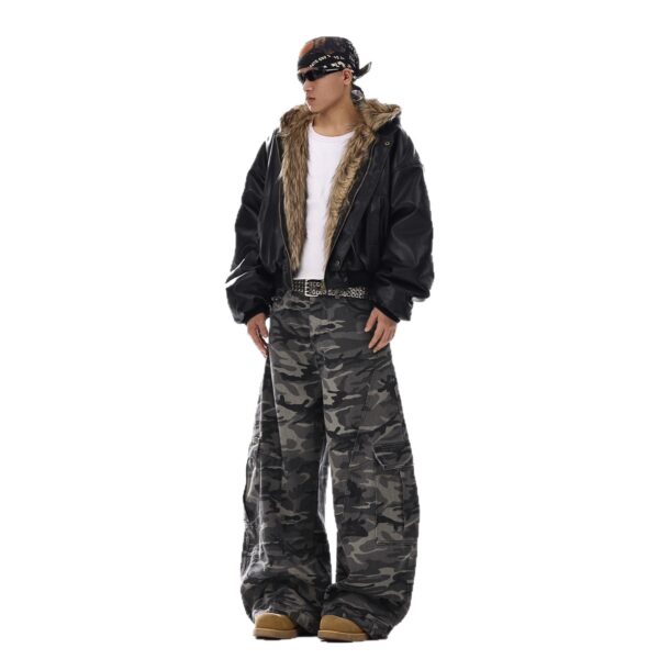 American-style Vintage Camouflage Machete-cut Jeans For Men - Image 2