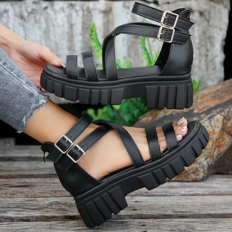 Platform All-match Hollowed-out Mid-heel Strappy Sandals