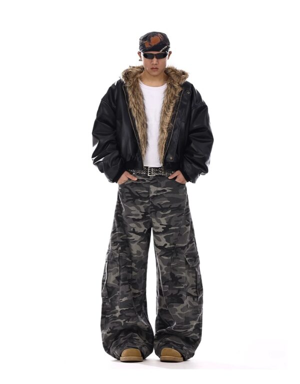 American-style Vintage Camouflage Machete-cut Jeans For Men - Image 7