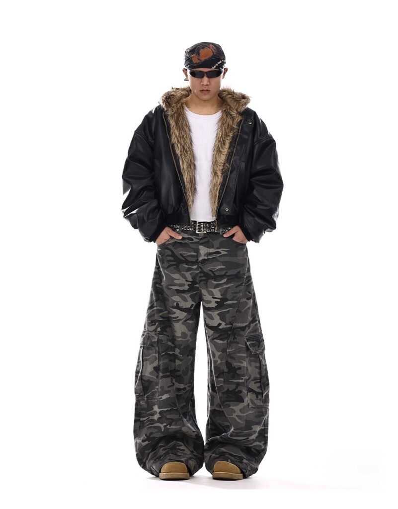 American-style Vintage Camouflage Machete-cut Jeans For Men
