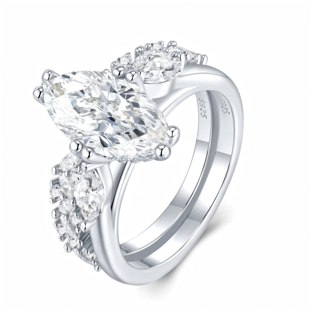 Engraved With Top-quality Moissanite, This Luxurious And Fashionable Minimalist Jewelry Set Features Exquisite Silver Accessories For Ladies. Made Of S925 Silver With Electroplated Platinum.