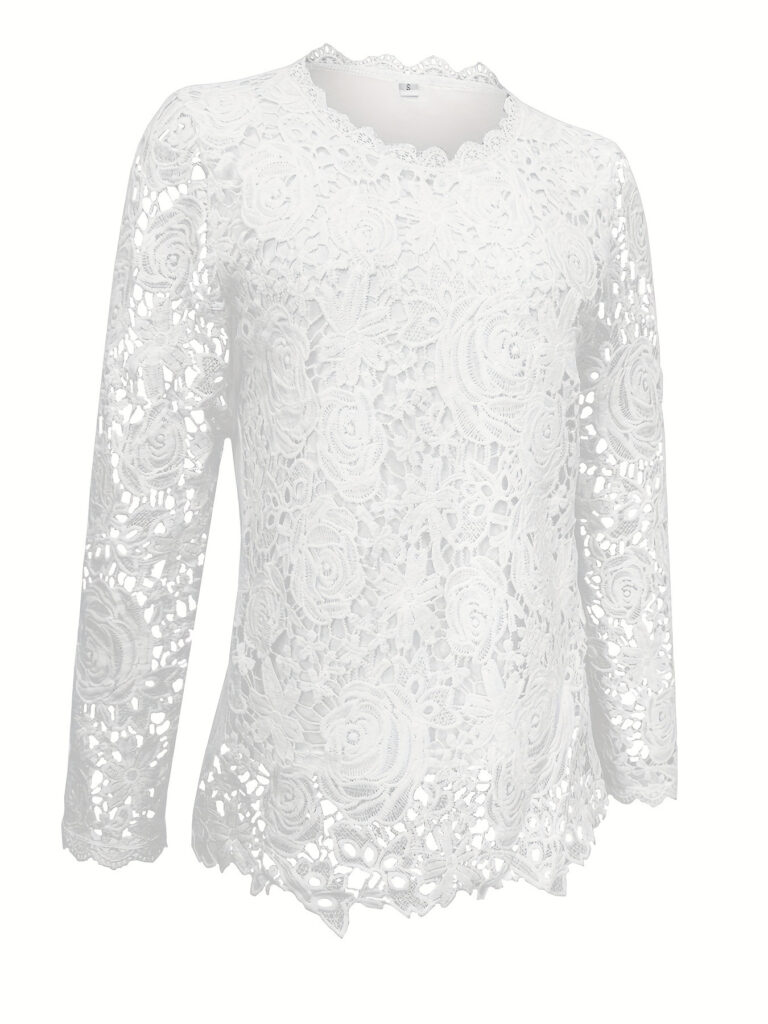 Lace Crewneck Long-sleeve Vintage Top