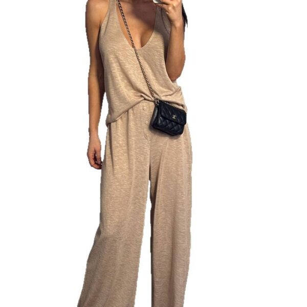 Womens Casual Sleeveless Top And Straight-Leg Pants Set - Image 5