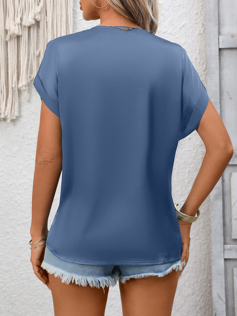 V-neck Lace Satin Short-sleeve Top Business Shirt