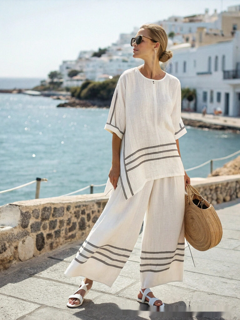 Loose-fitting Wide-leg Capri Pants Casual Set