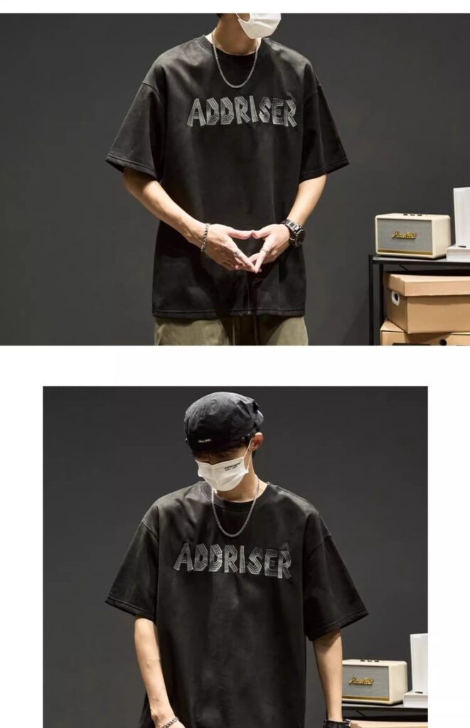 High-Street Embroidered Letter Crewneck Suede-Fleece Short Sleeve