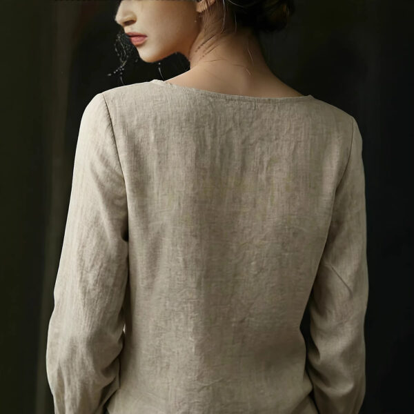 Lace-trimmed Patchwork Artistic Vintage Laid-back Style Loose Boat-neck Long-sleeve Top - Image 2