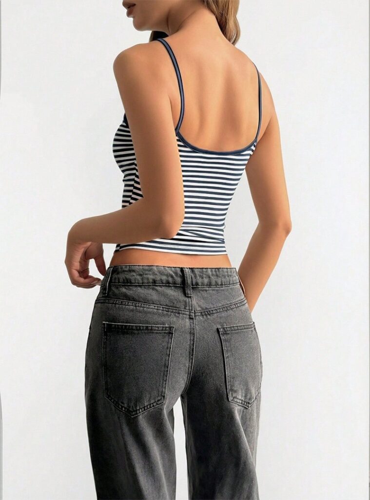 Retro Striped Low-Neck High-Waist Womens Tank Top