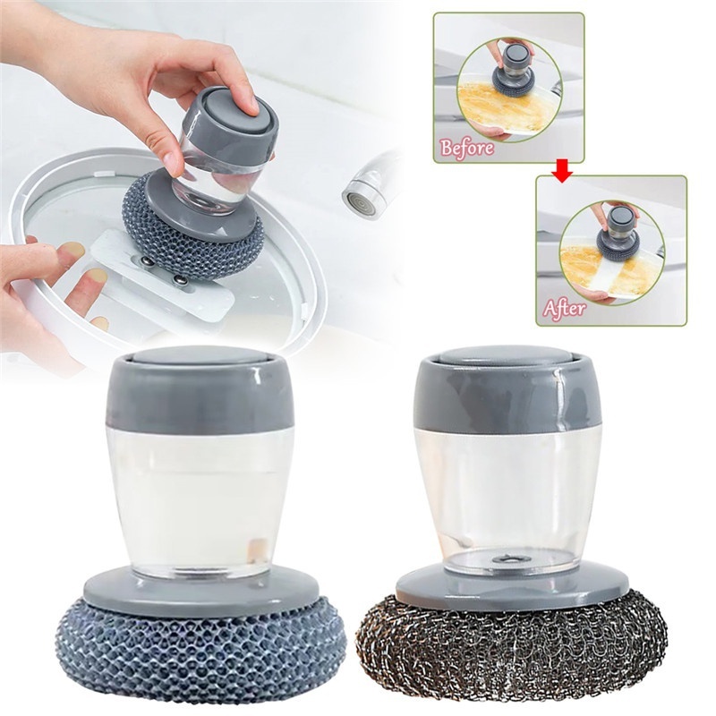 Kitchen Soap Dispensing Palm Brush Cleaner Push-type Brush Kitchen Detergent Tools - Image 1