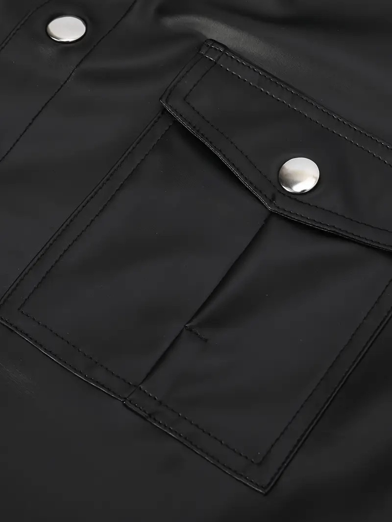 European And American-style Summer Casual Mens Patent Leather Tight-fitting Short-sleeve Top - Image 8
