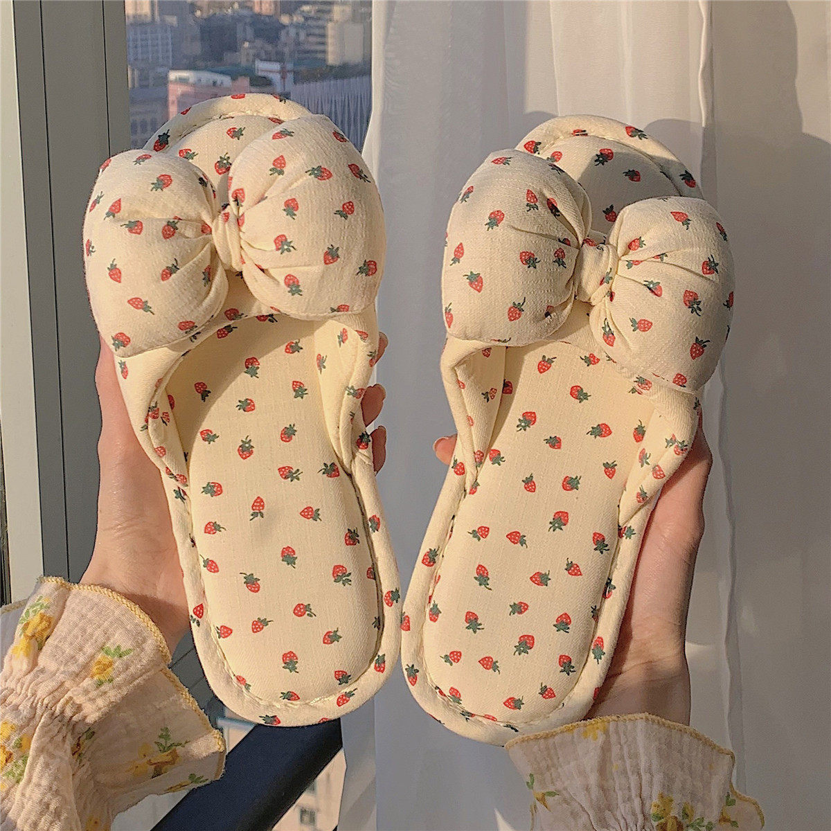 Household Sweet Bow-Knot Womens Cotton And Linen Slippers - Image 2