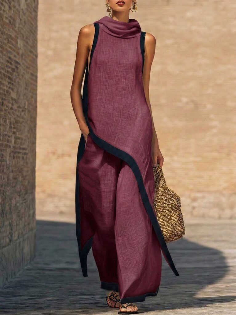 Irregular-cut Hooded Sleeveless Set