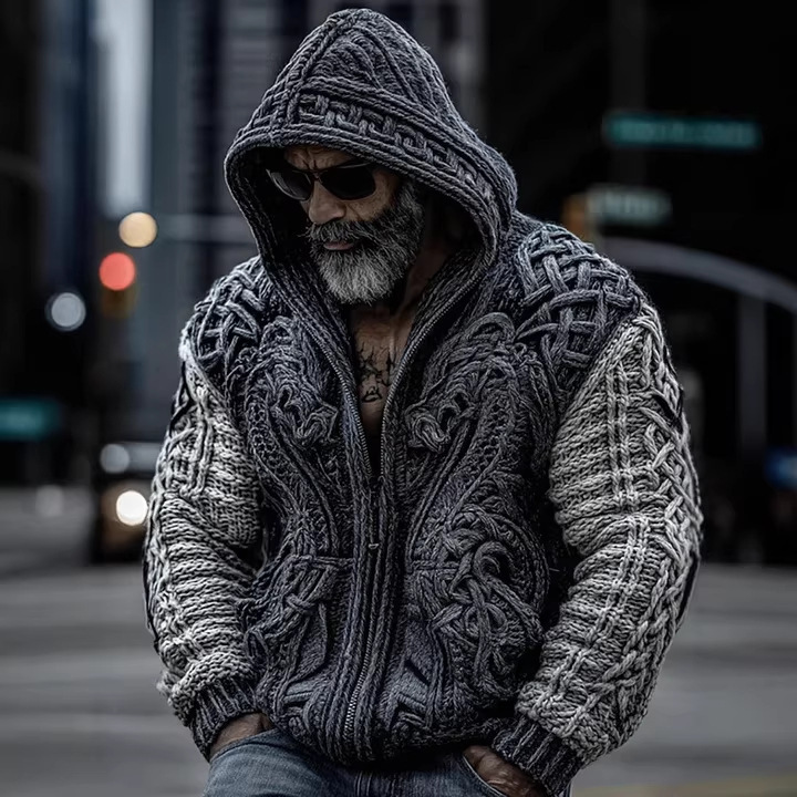 Mens Zippered Casual Printed Sweatshirt With No Pockets - Image 1
