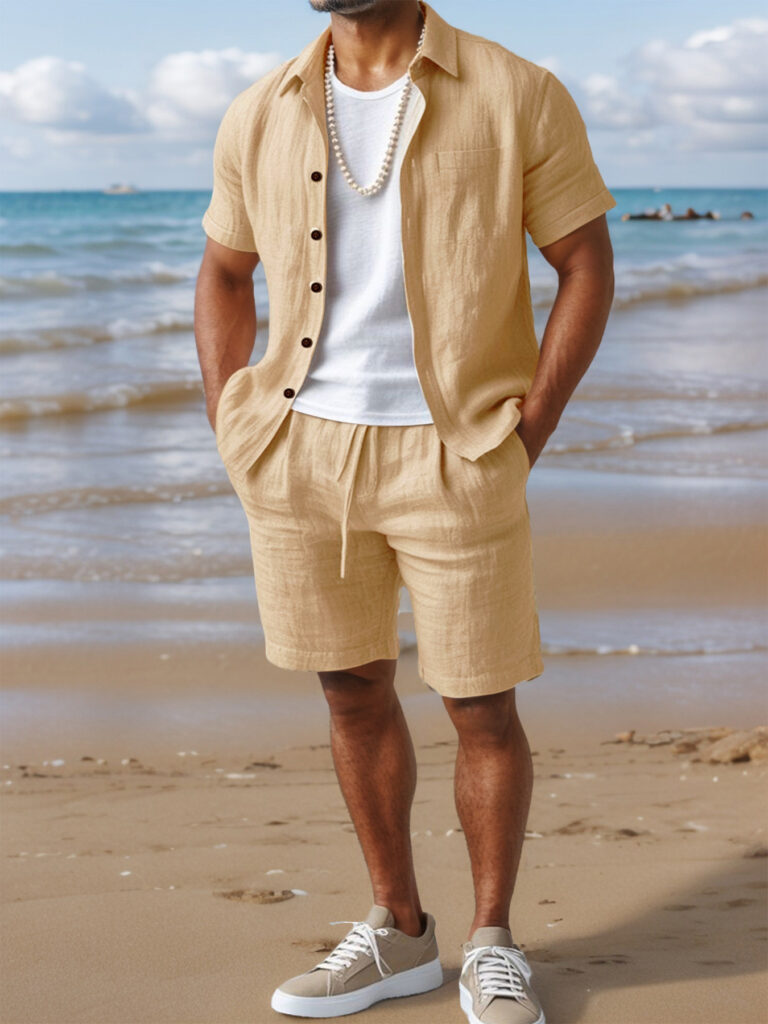 Men's Casual Linen Loose-Fit Button-Up Shirt With Lapel Collar