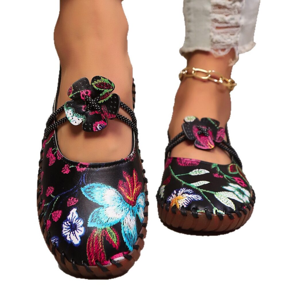 Womens Soft-soled Low-cut Ethnic-style Embroidered Shoes With A Thick Sole