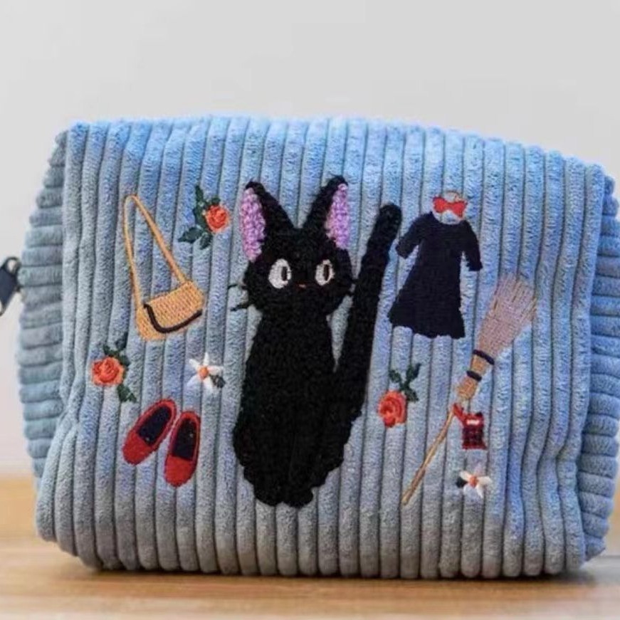 Zipper Handheld Makeup Corduroy Embroidered Handbag - Image 6