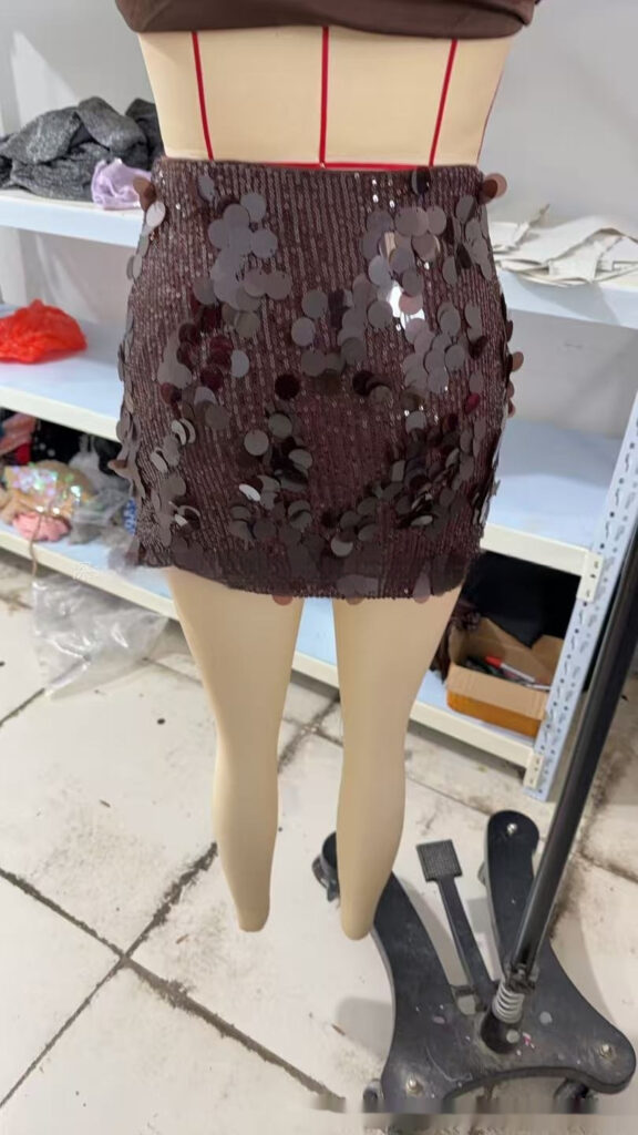 Sequin-strapped Deep V-neck Short Skirt Set For Women