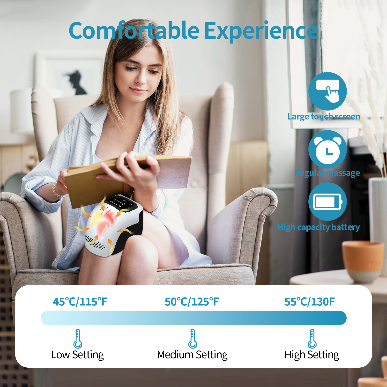 Intelligent Home Use Electric Intelligent Kneading Heating Knee Massager Rechargeable Pain Relief Infrared Laser Vibration Knee Massager - Image 3