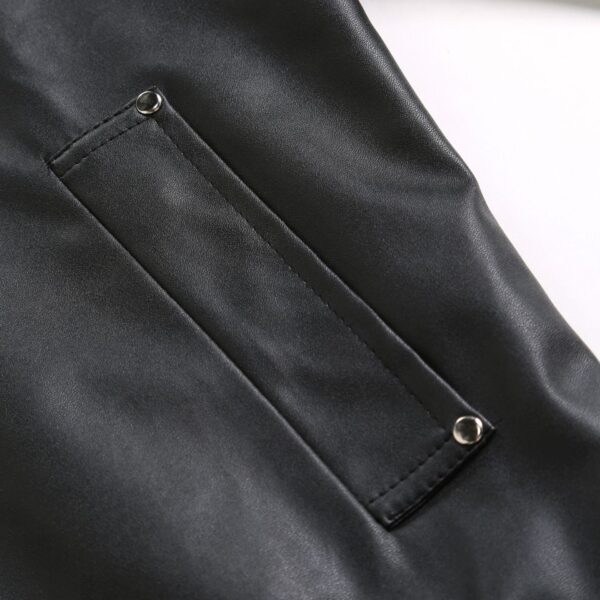 Mens Winter Warm Zip-Up Stand Collar Slim-Fit Leather Jacket Coats - Image 6