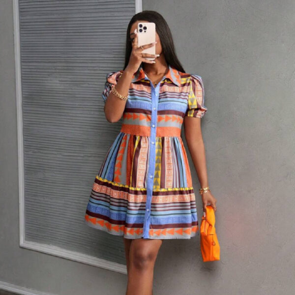 Women's Stand-Neckline Three-Quarter-Sleeve Dress