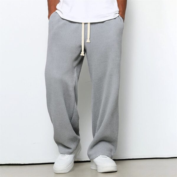 Mens Relaxed-fit Waffle-knit Wide-leg Athleisure Pants - Image 40