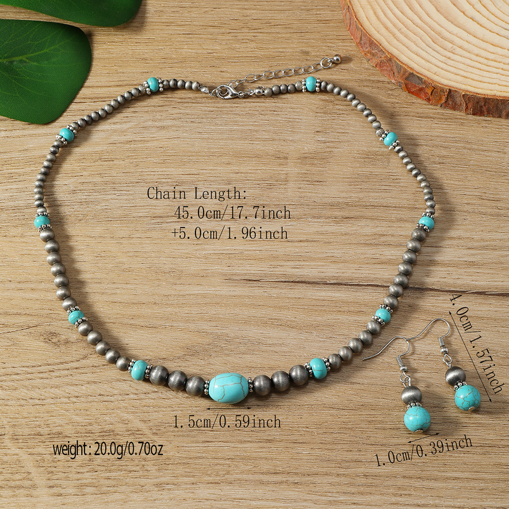 Cross-border New Earrings And Necklace 2-piece Set Fashion Turquoise Beaded Earrings And Necklace - Image 4