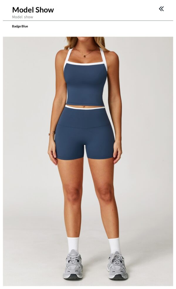 Nude-Feel Yoga Set Contrasting Colors, Crossed Back Design, Tight-Fitting Yoga Wear - Image 27