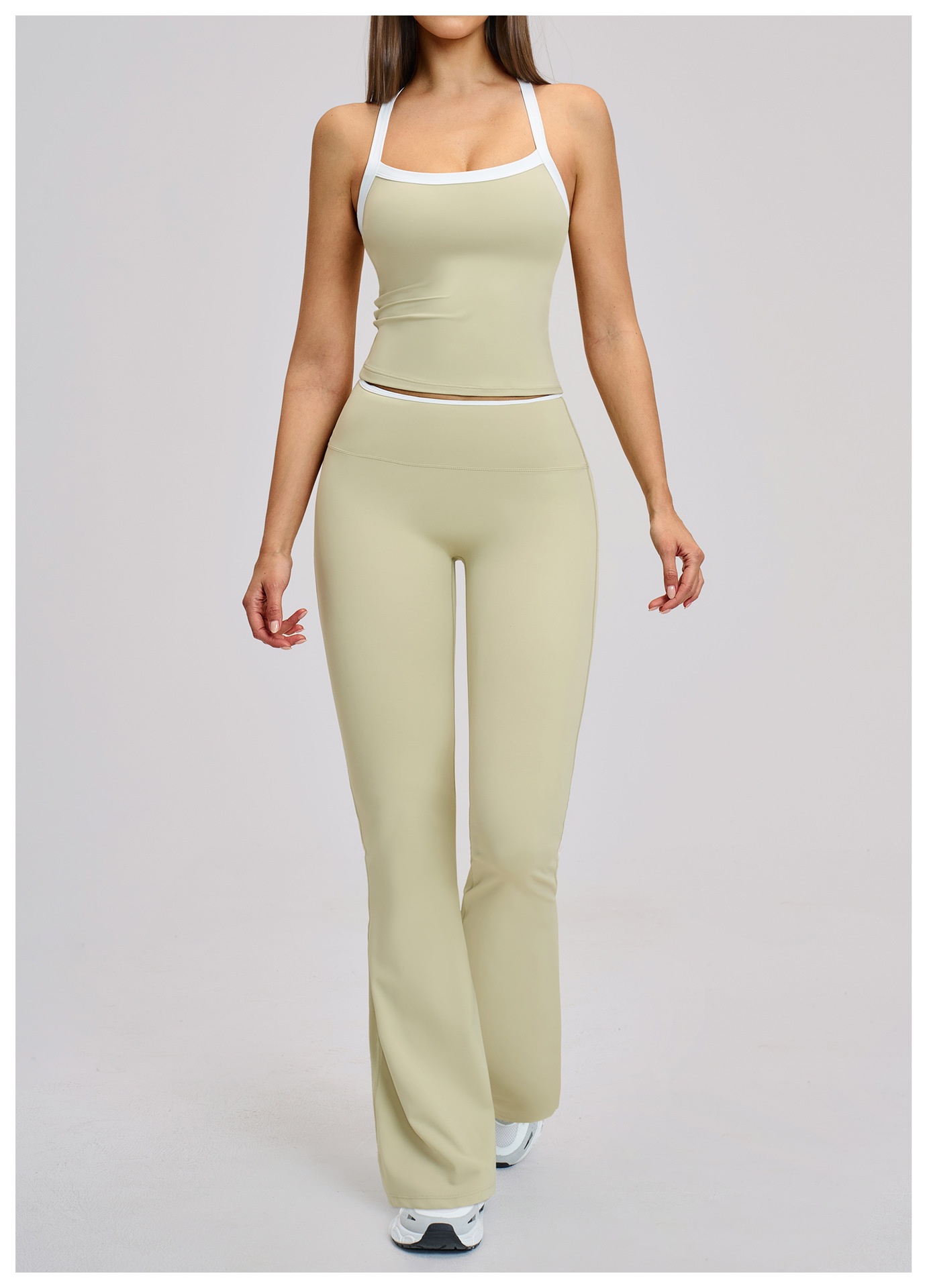 Nude-Feel Yoga Set Contrasting Colors, Crossed Back Design, Tight-Fitting Yoga Wear - Image 21