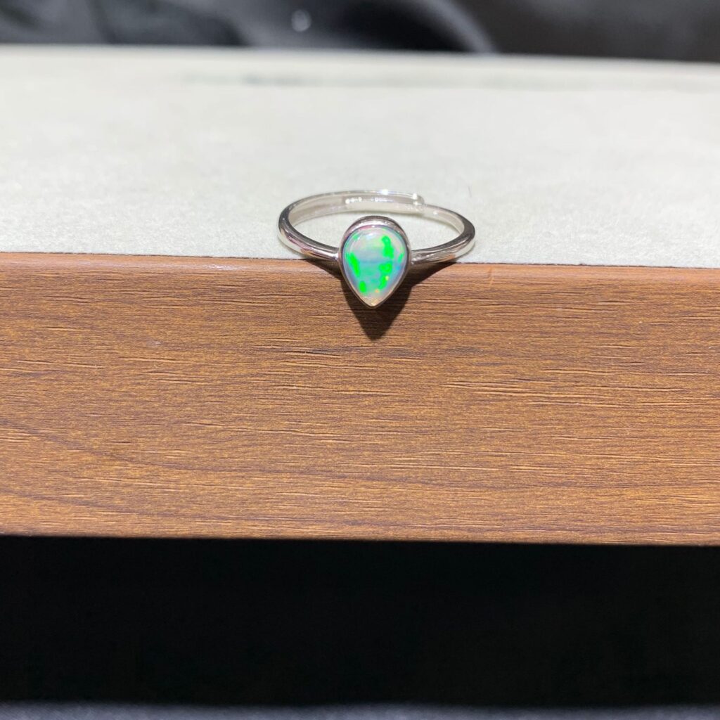 Natural Opal Ring, S925 Silver Setting, Minimalist Water-drop Shape, Opal Ring